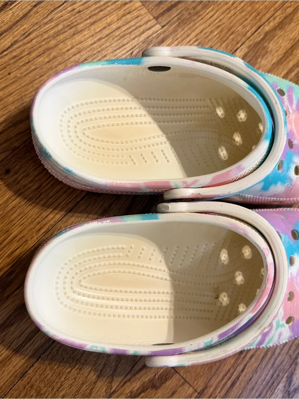 CROCS Kids Tie-Dye Clogs in Pastel Pink, Blue & Purple